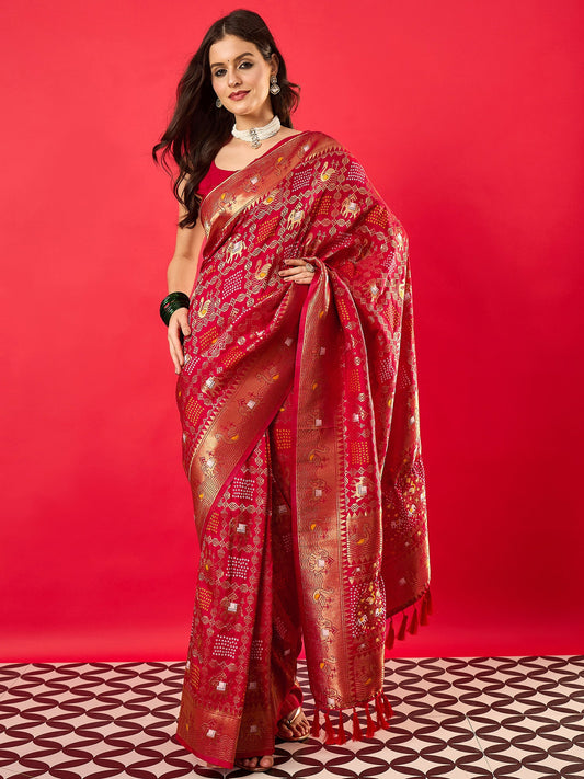 Red Silk Heritage Patola Style Saree - Ressa