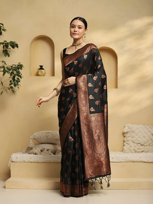 Royal Black Banarasi Silk Blend Saree - Ressa