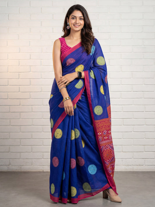 Royal Blue Cotton Silk Saree - Ressa