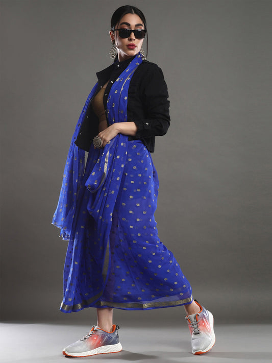 Royal Blue Woven Zari Butti Saree - Ressa