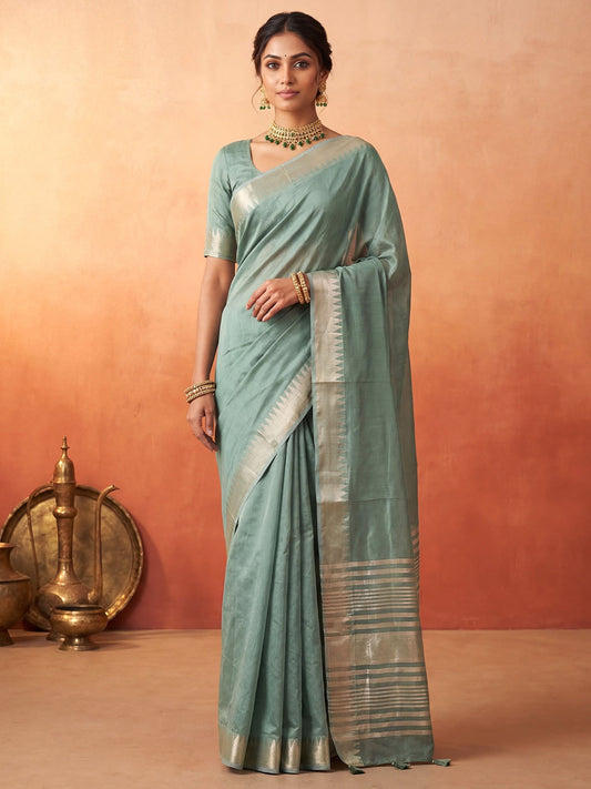 Sage Green Chanderi Silk Saree - Ressa