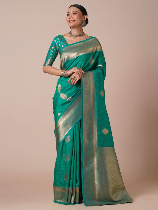 Teal Banarasi Silk Saree with Zari Weave - Ressa