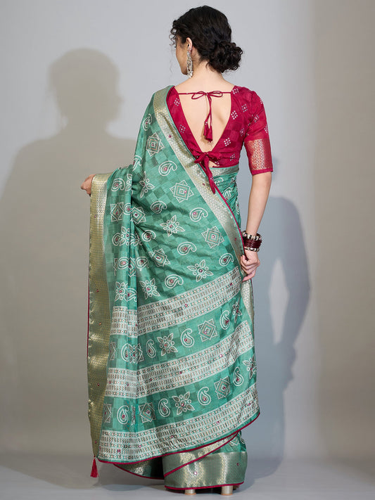 Teal Blue Cotton Saree with Zari Stripes - Ressa