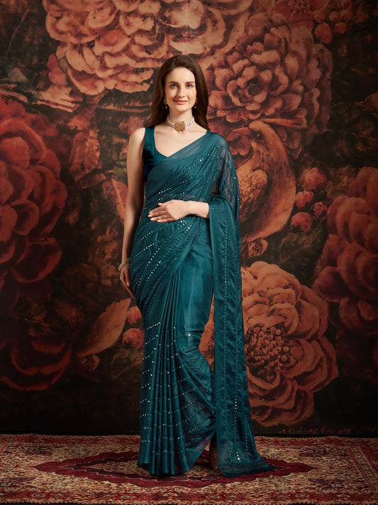Teal Blue Georgette Saree - Ressa