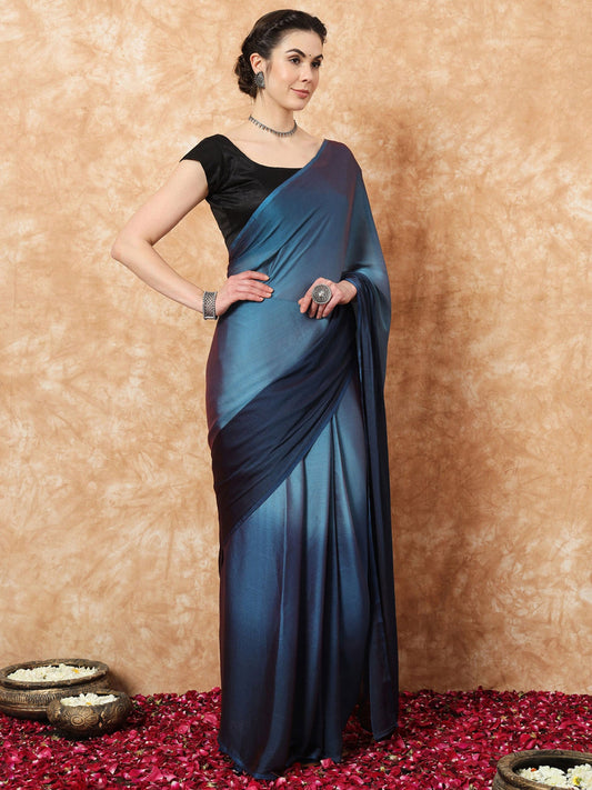 Teal Blue Nylon Party Wear Saree - Ressa
