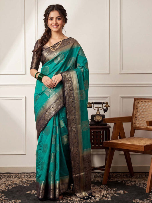 TEAL GREEN NYLON WITH WOVEN DESIGN - Ressa