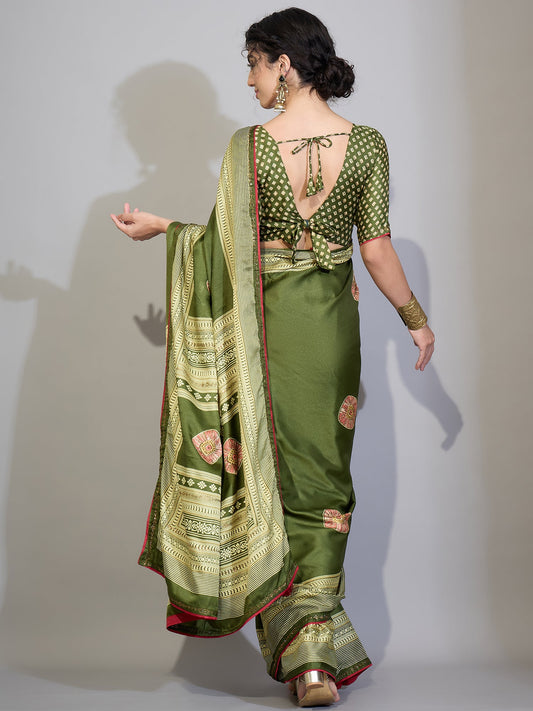 Teal Green Tissue Silk Saree with Zari Stripes - Ressa
