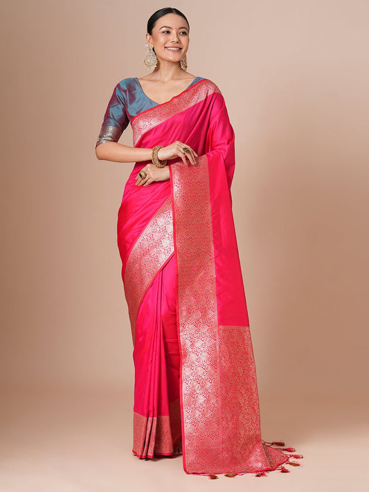 Vibrant Hot Pink Banarasi Pure Silk Saree - Ressa