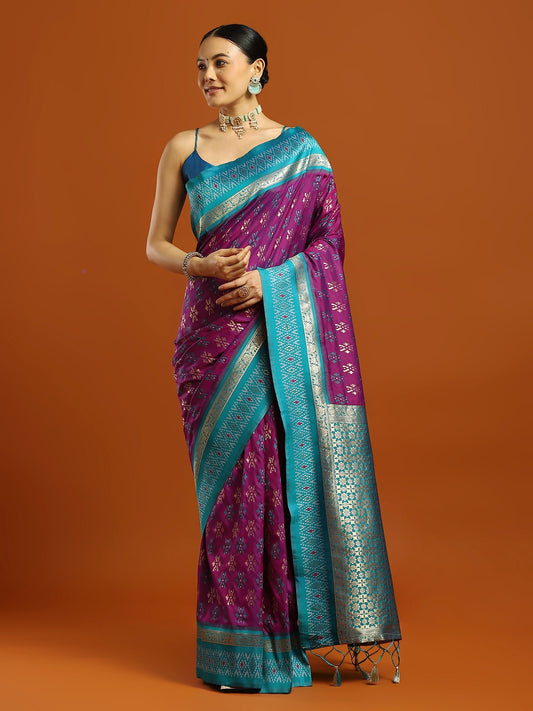Violet & Teal Silk Blend : Banarasi Style : Zari Woven Butti saree - Ressa