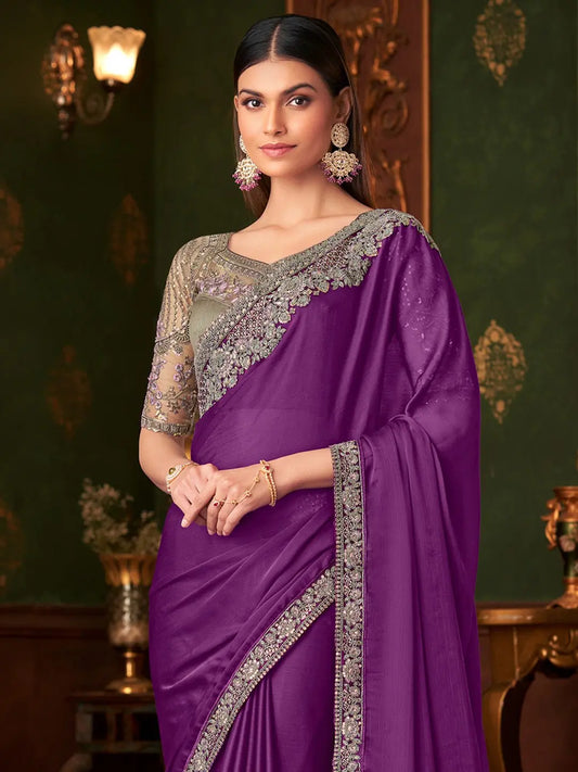Violet Embellished Party wear Saree