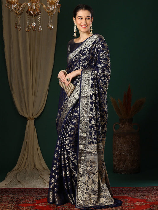 Violet Georgette Banarasi Silk Saree - Ressa