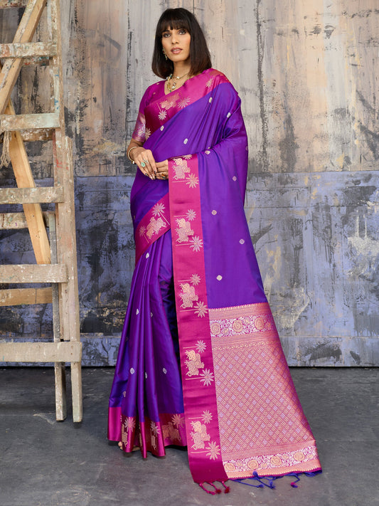 Violet & Pink Banarasi Silk Blend Saree - Ressa