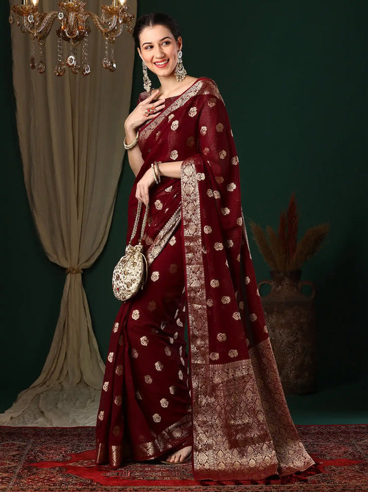 WIne Floral Georgette Saree
