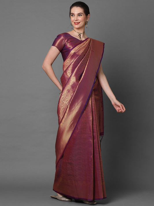 Wine Kanjivaram Silk Saree - Ressa