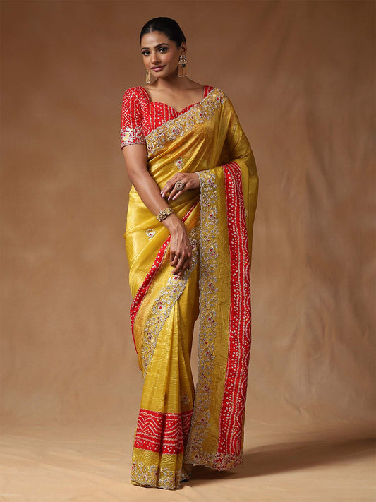 Yellow Tissue Party Wear Saree - Ressa