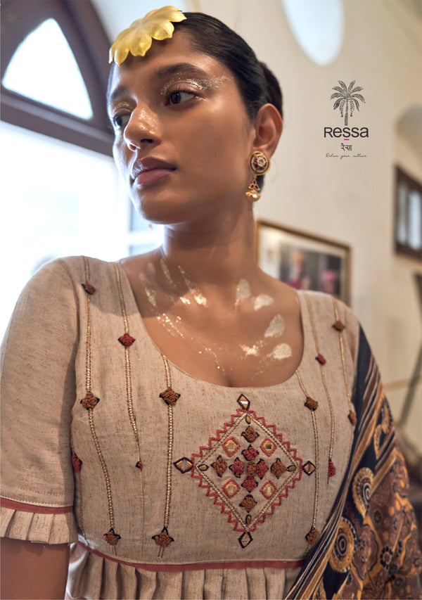 Khadi cotton with embroidery mirror work