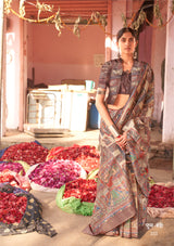 Brown Coloured Designer Madhubani Print Saree