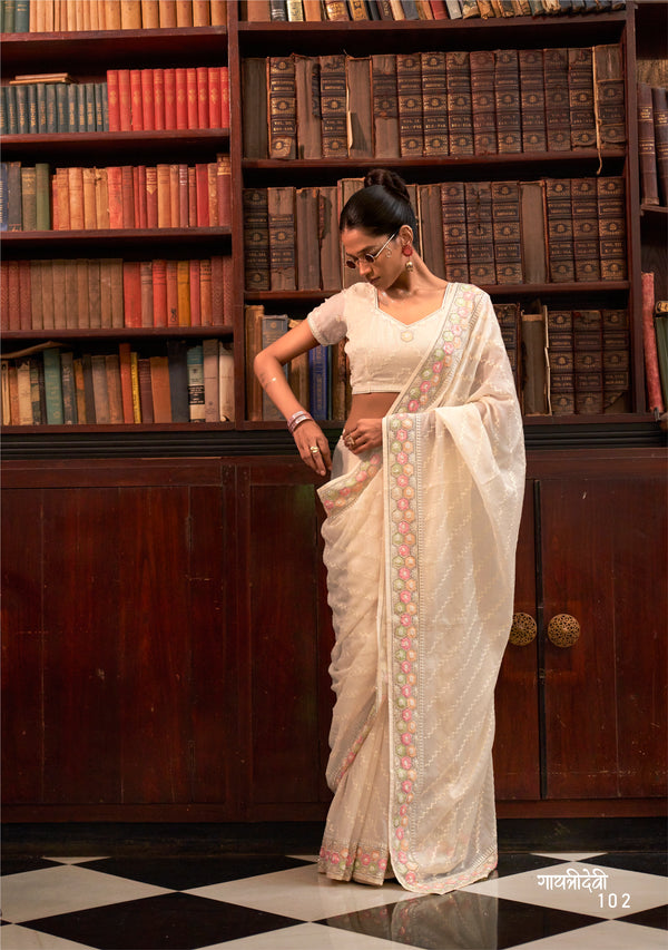 Gayatridevi Saree - Diamond Crystal Fabric with Exclusive Designer Embroidery