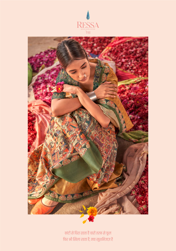 Brown Coloured Designer Madhubani Print Saree