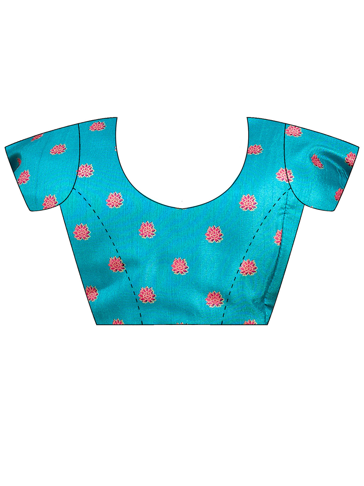 Unstitched teal blue silk blend blouse piece with ethnic motif design