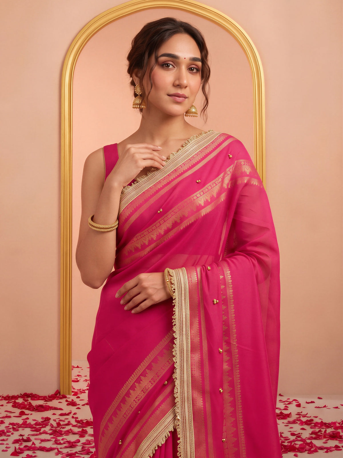 Pink soft silk saree view 2