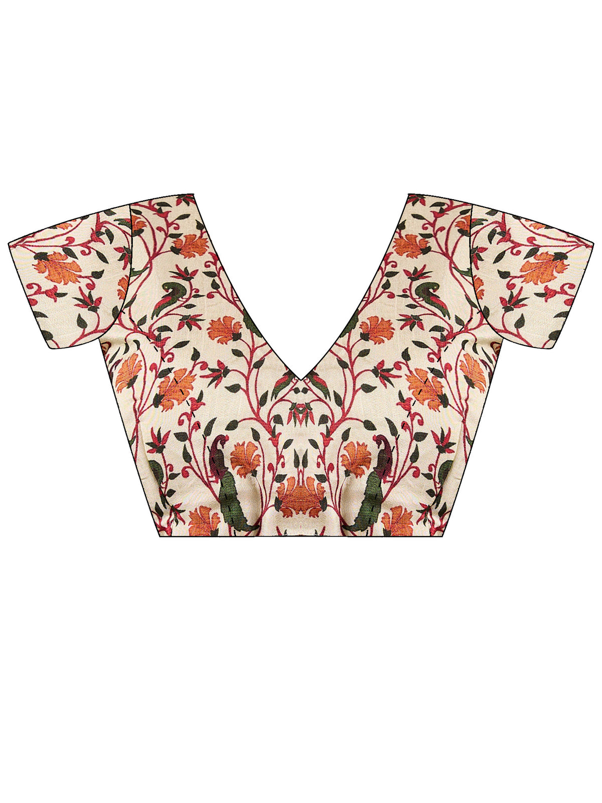 Unstitched cream viscose silk blouse piece with floral design