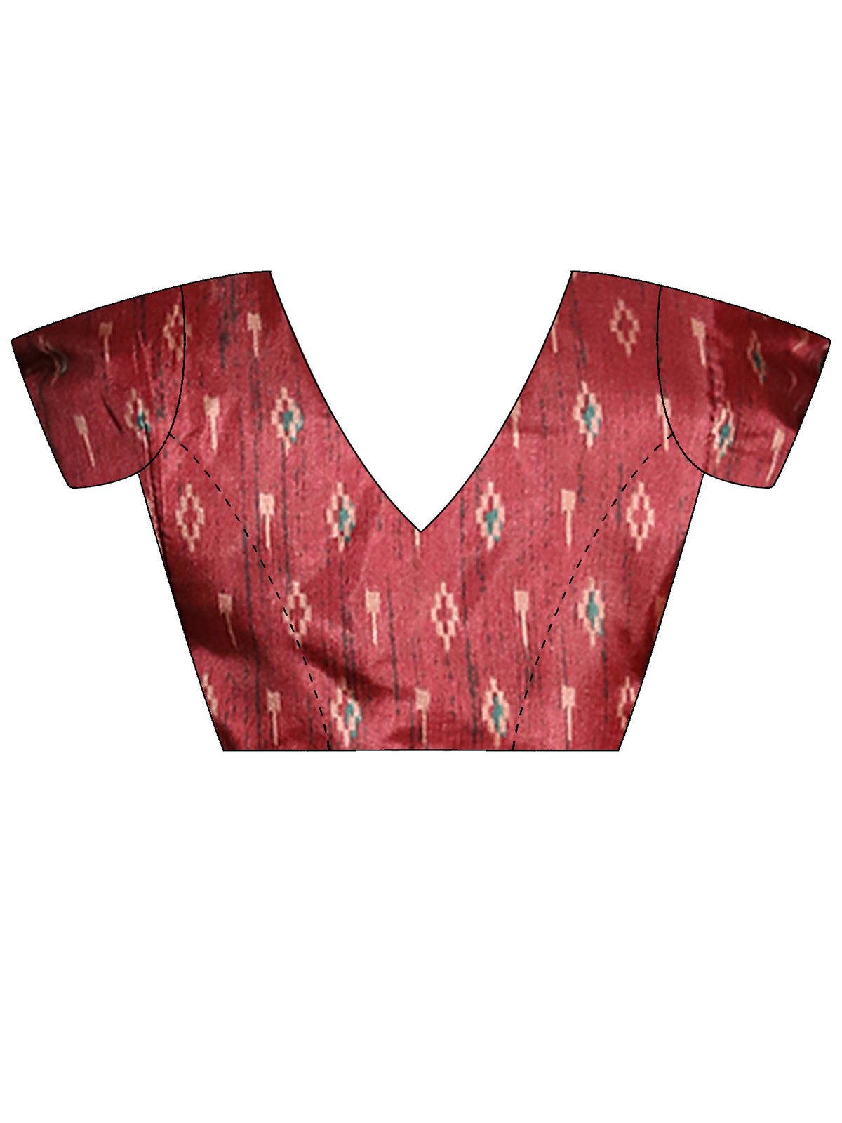 Unstitched maroon cotton blend blouse piece with ethnic motif design