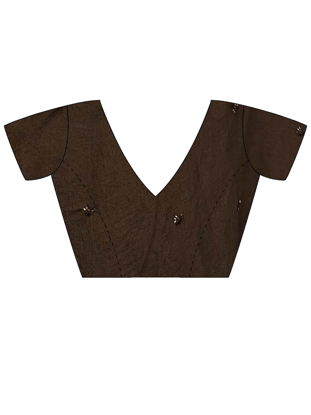 Unstitched brown poly crepe blouse piece with ethnic motif design