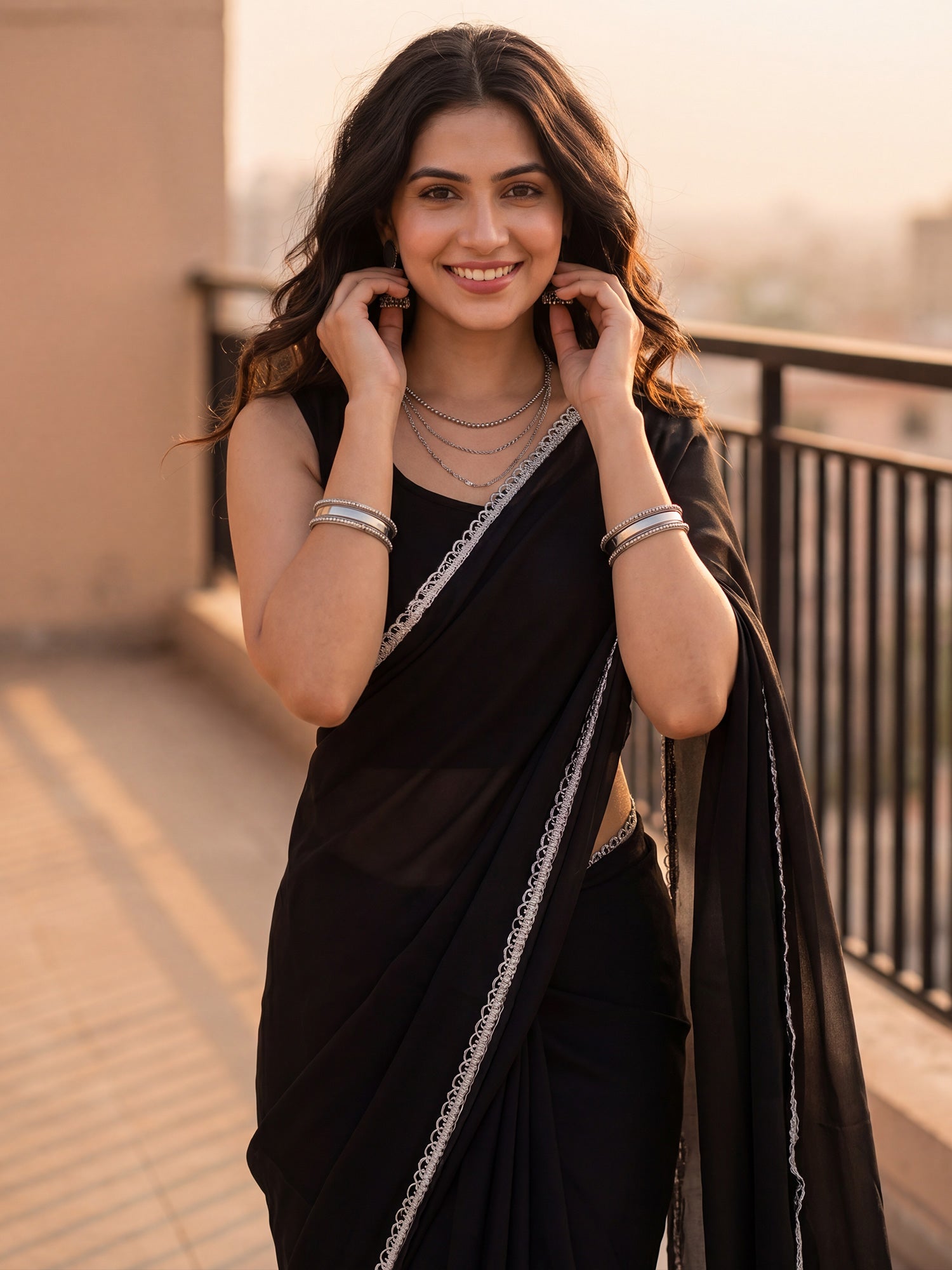Black Georgette saree – detail view 3