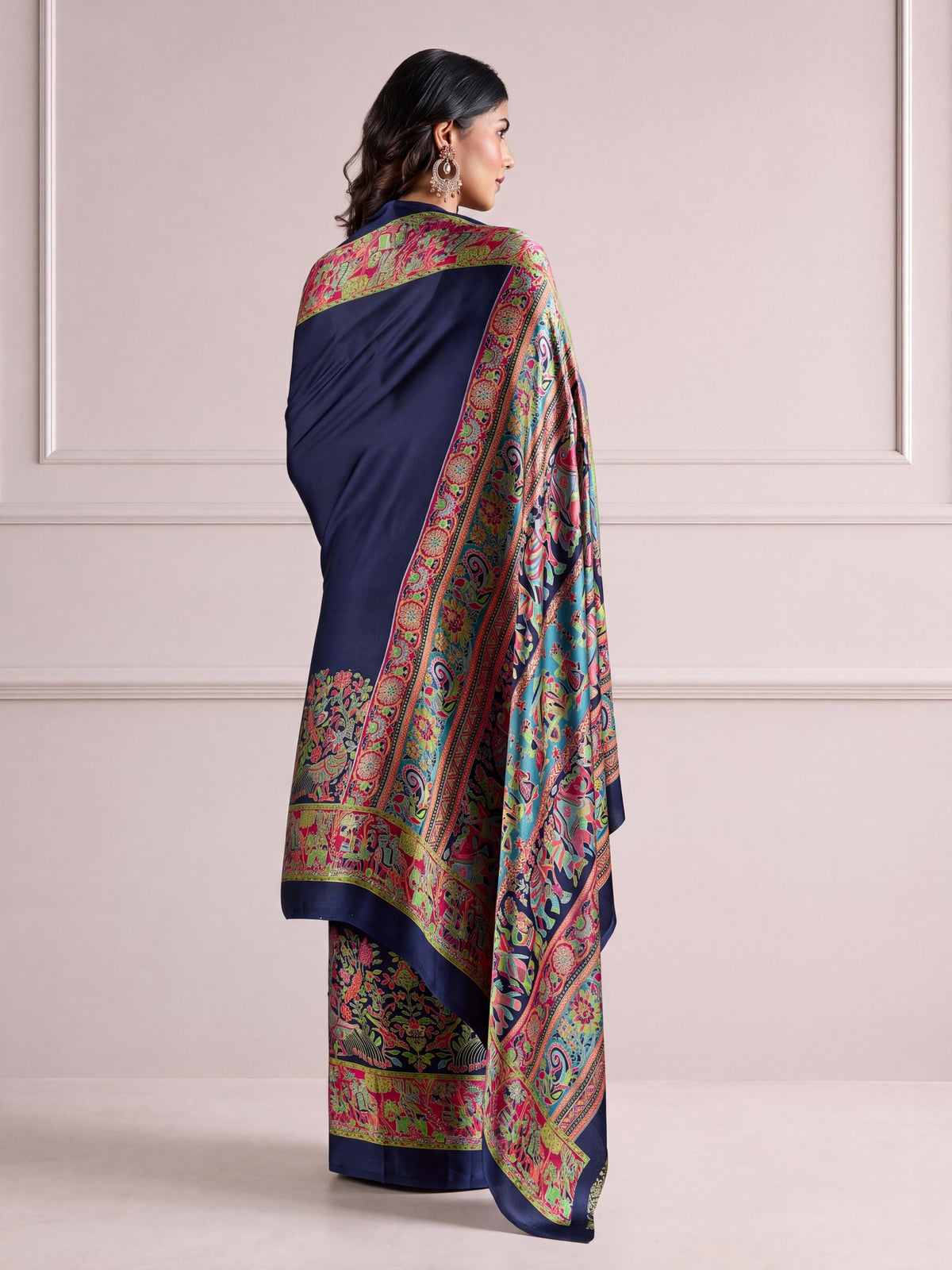 Navy Blue Satin saree – detail view 4