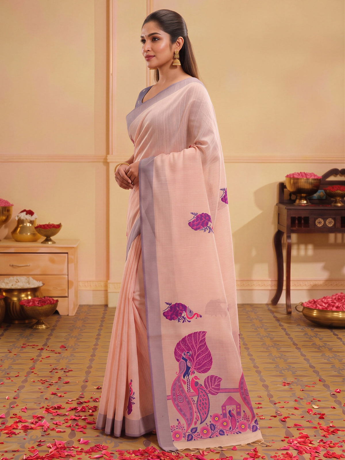 Rose silk blend saree view 2
