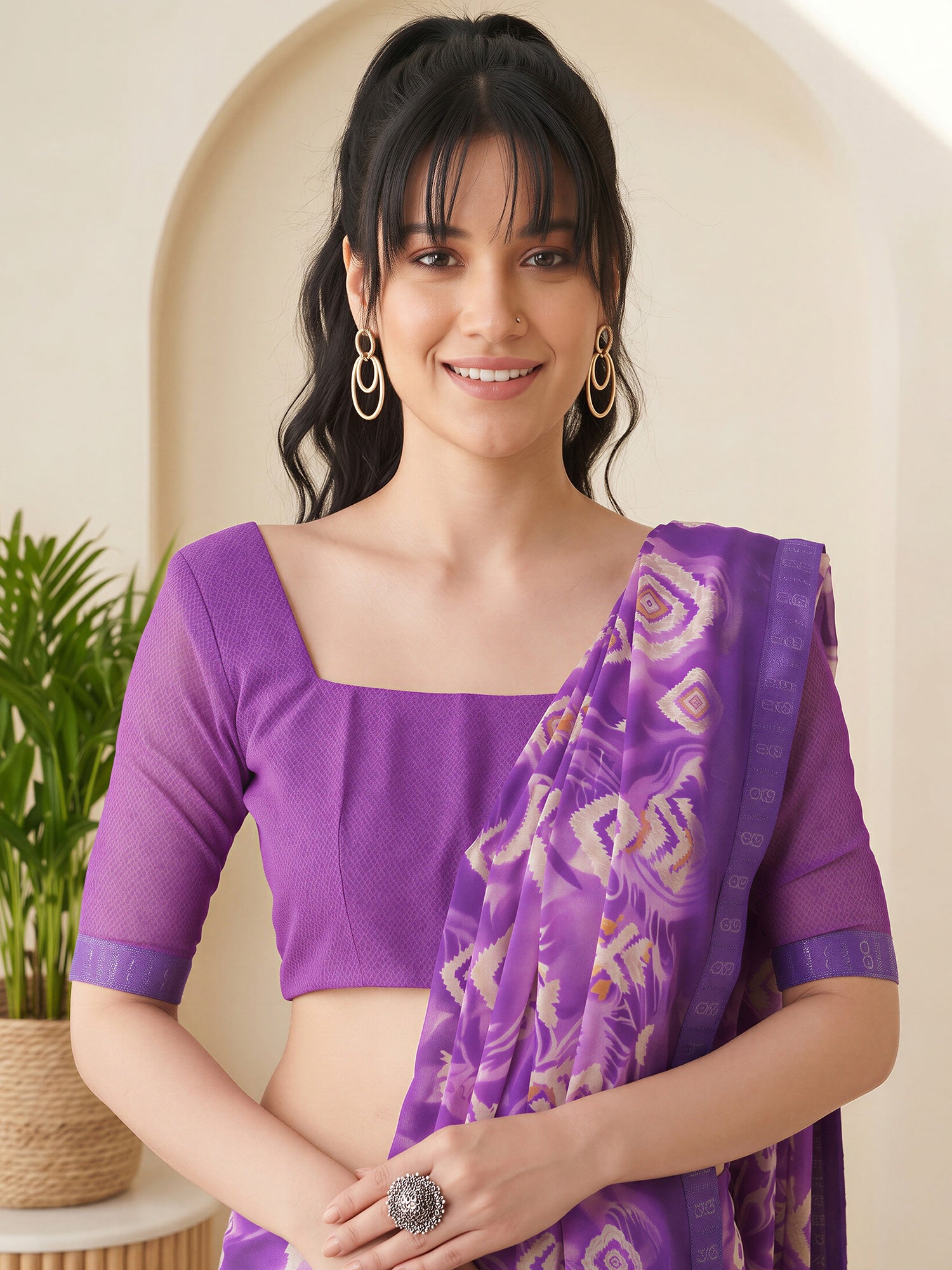 Purple Georgette saree – detail view 4