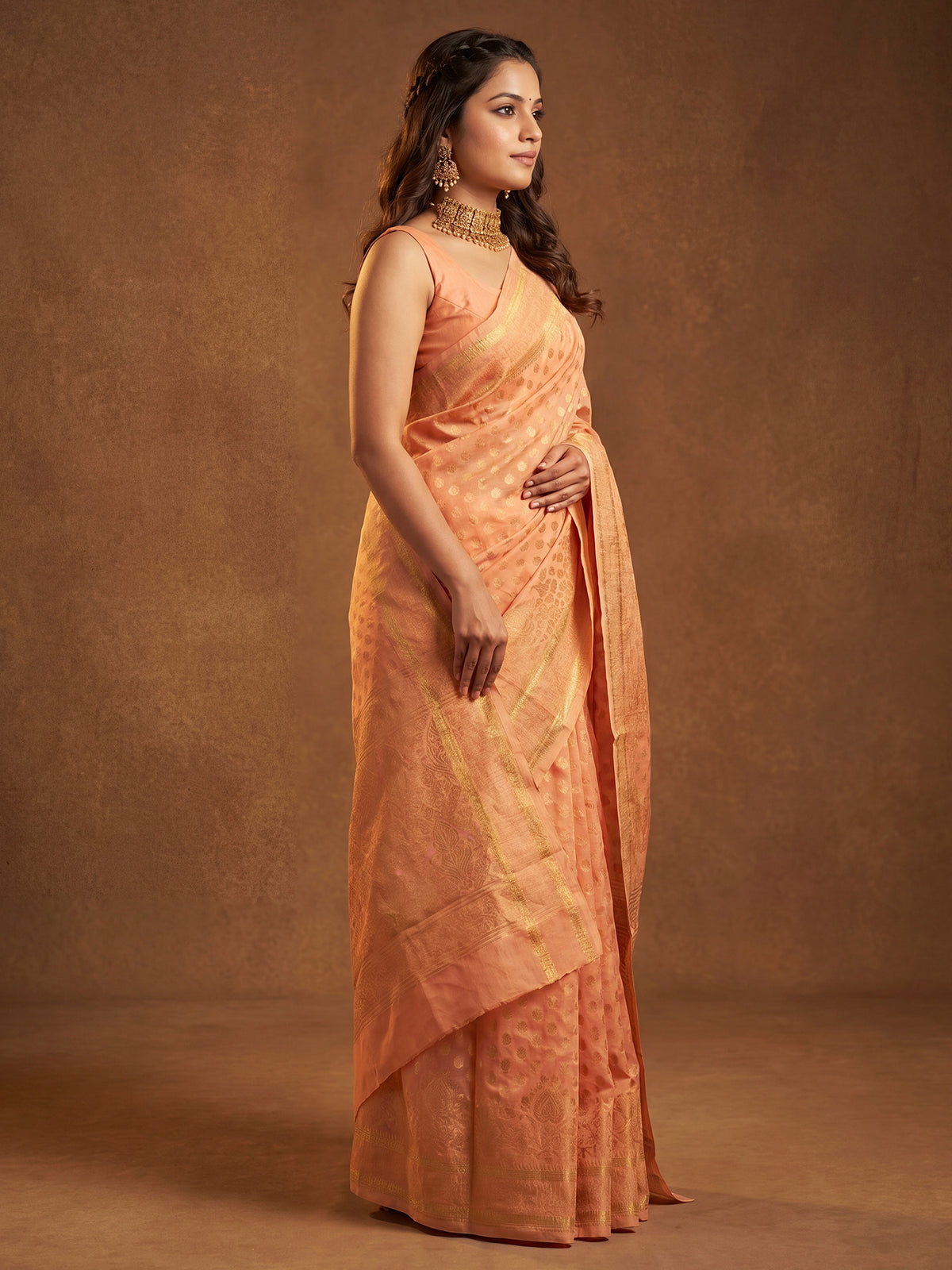 Orange Silk Blend saree – detail view 2