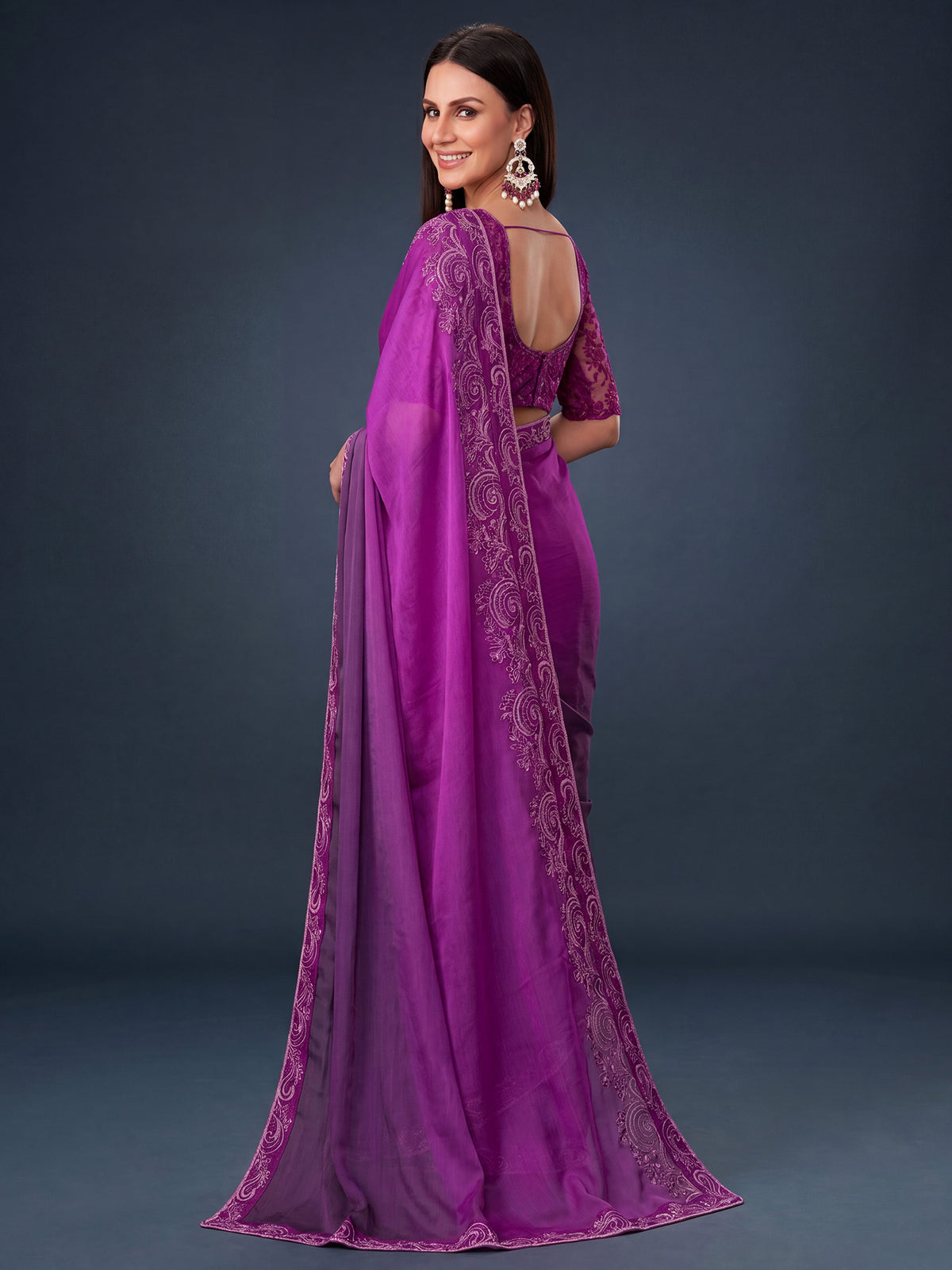 Purple Chiffon saree – detail view 1
