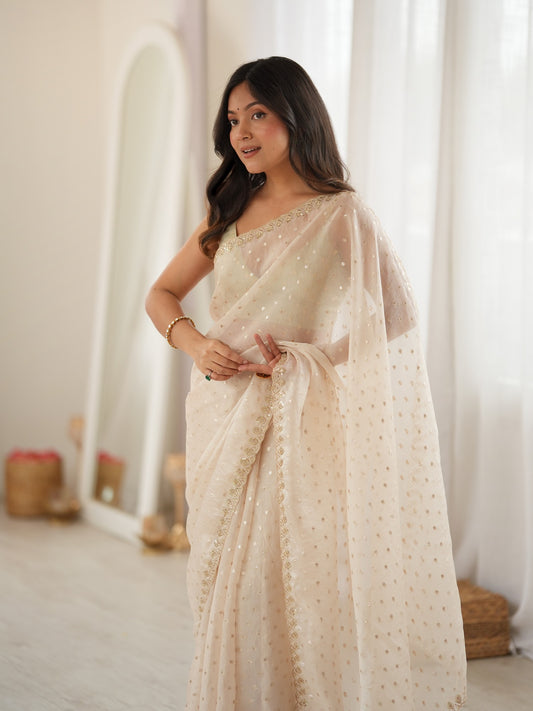 Cream Georgette saree – detail view 1