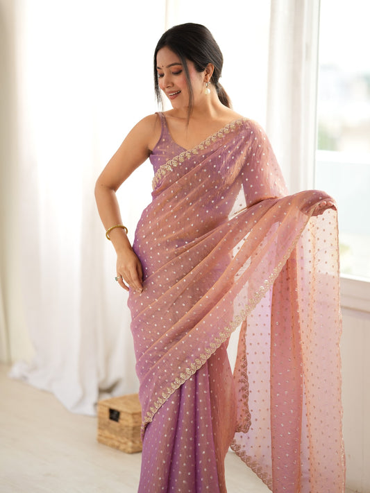 Rose Gold Georgette saree – detail view 1