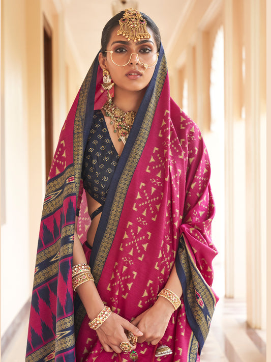 Pink silk blend saree view 1