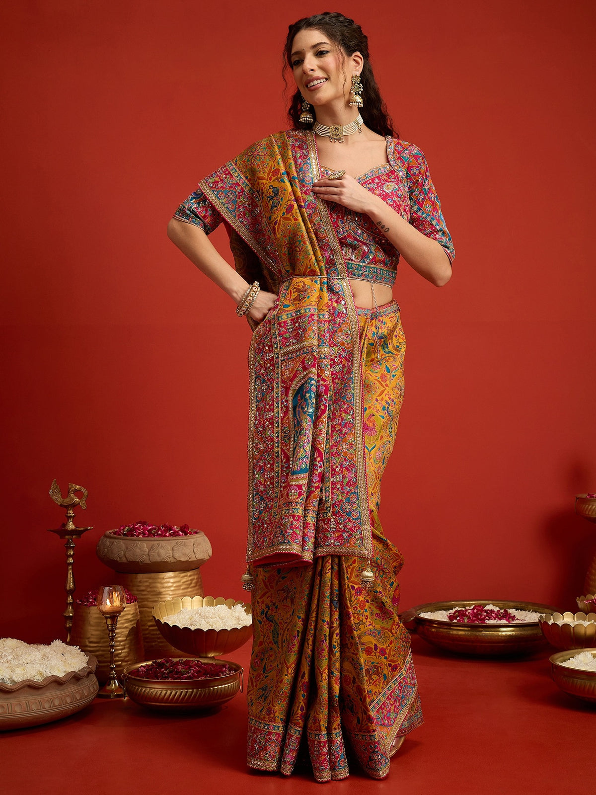 Mustard Silk Blend saree – detail view 4