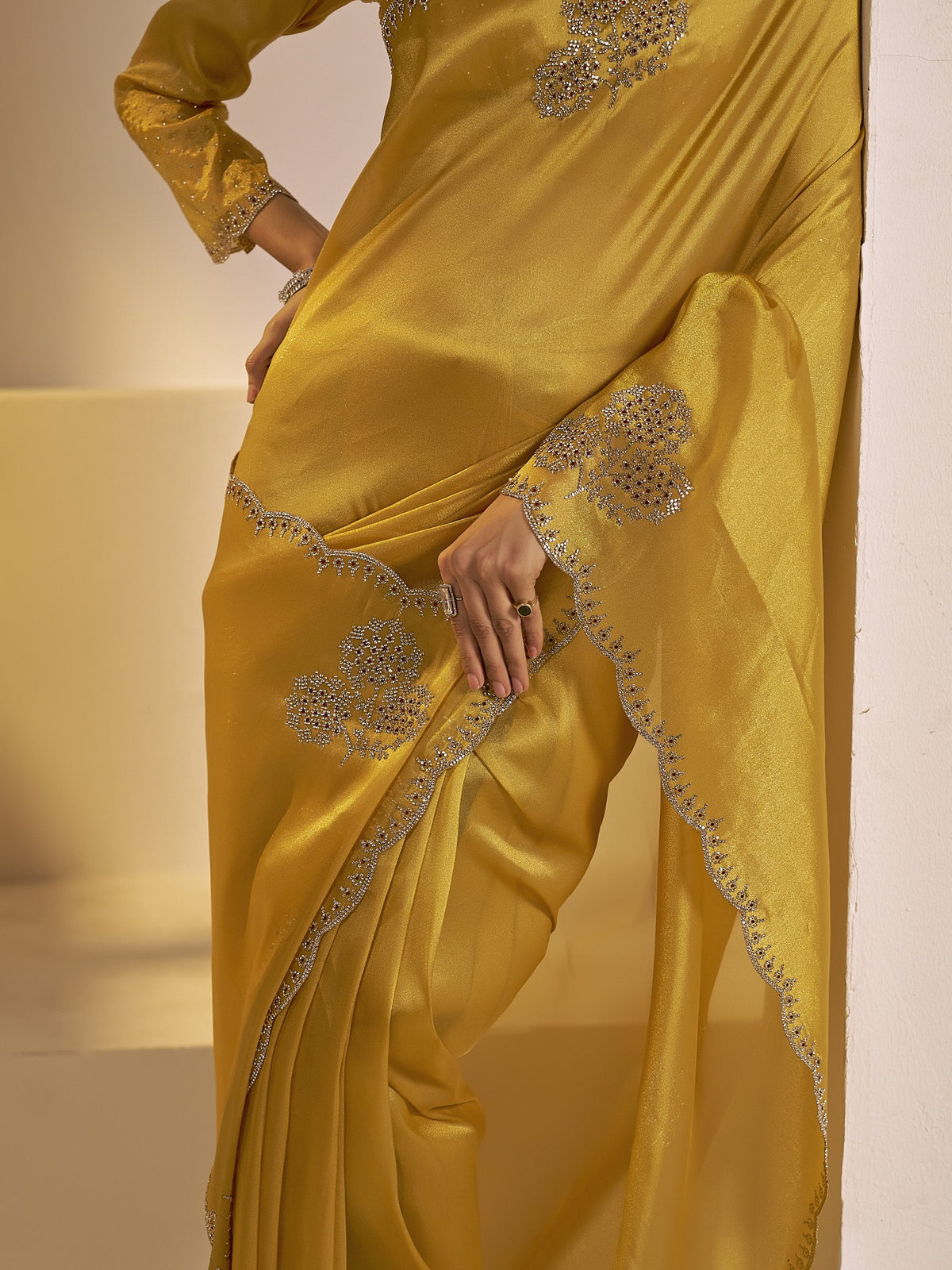 Gold organza saree view 6