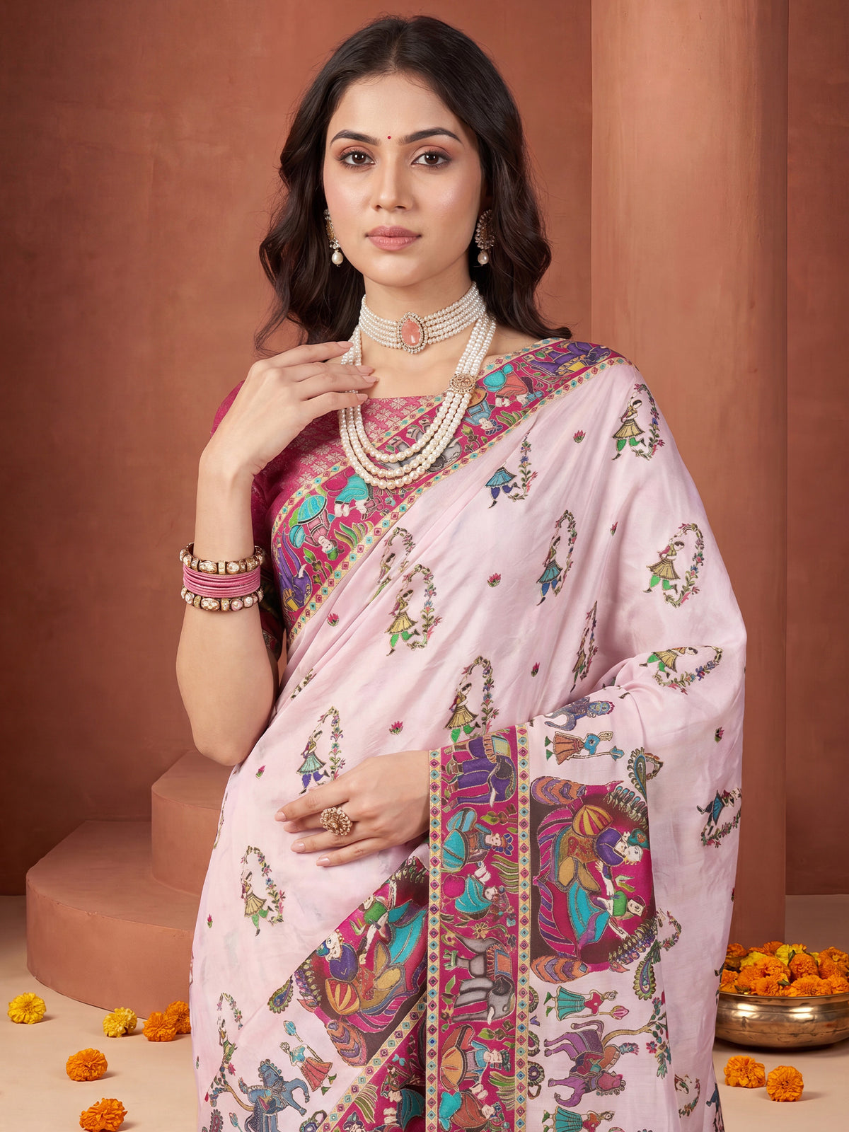 Pink Viscose Silk saree – detail view 4
