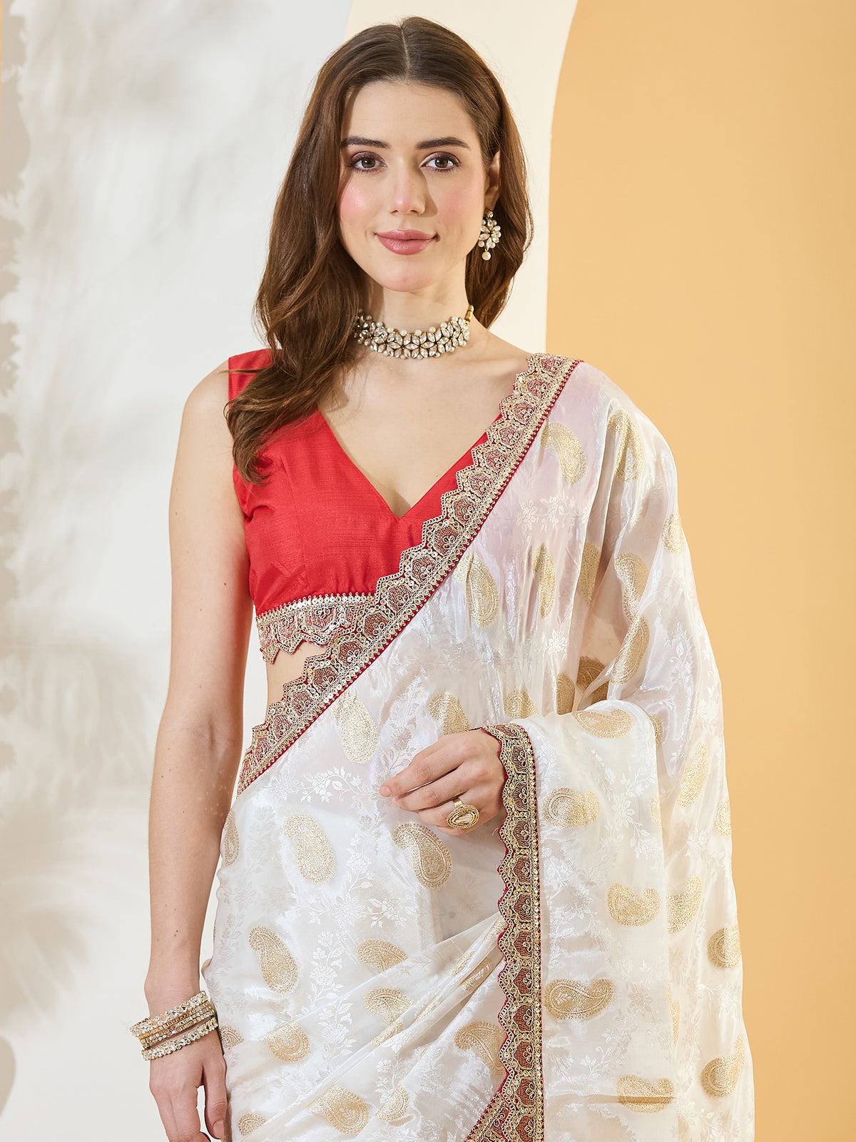 White Viscose Silk saree – detail view 4