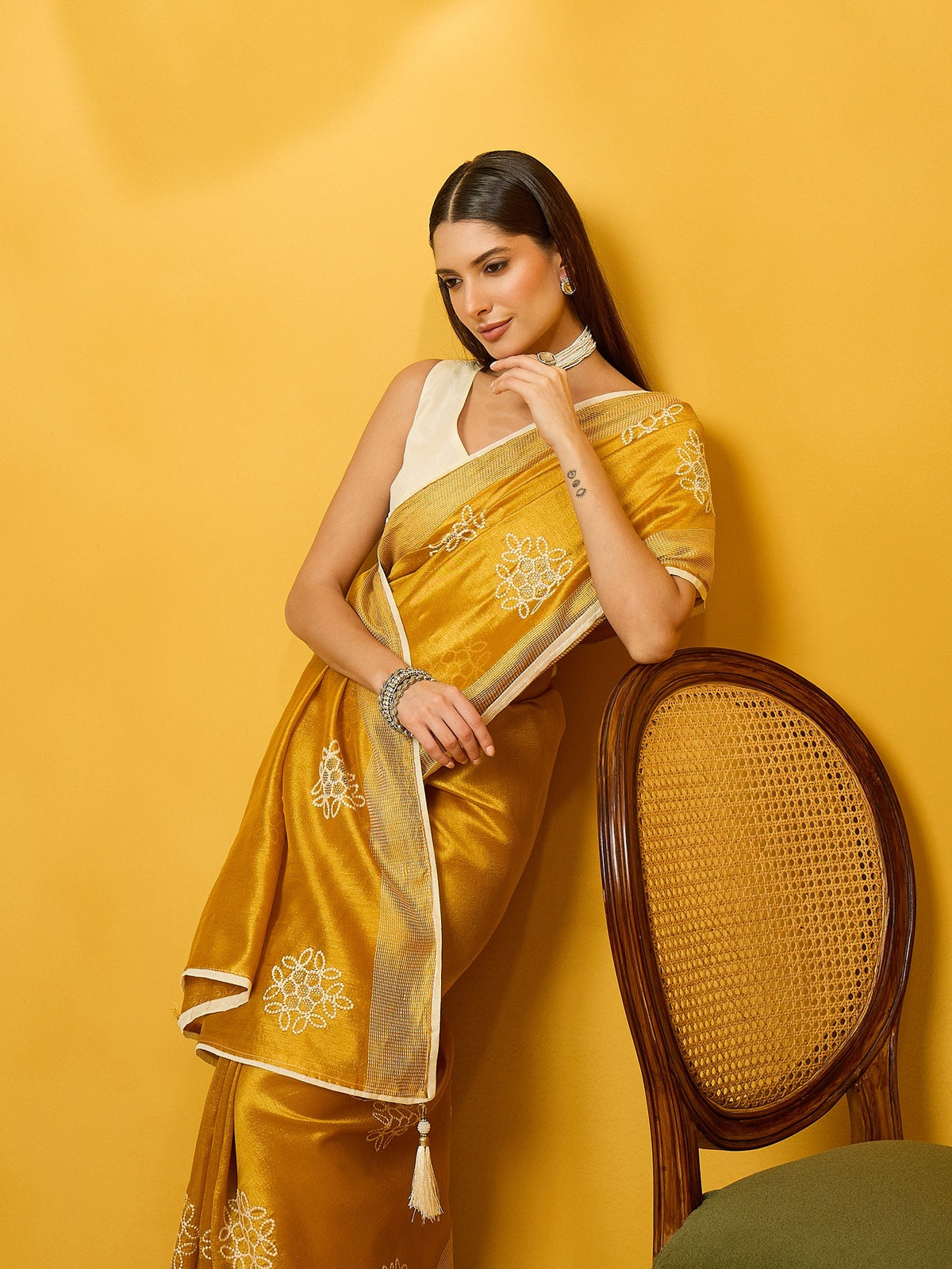 Mustard Cotton Blend saree – detail view 2