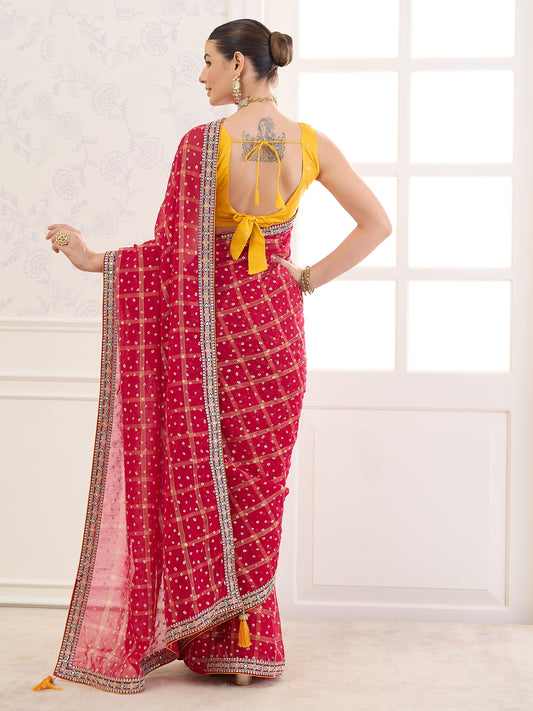 Red Viscose saree – detail view 1