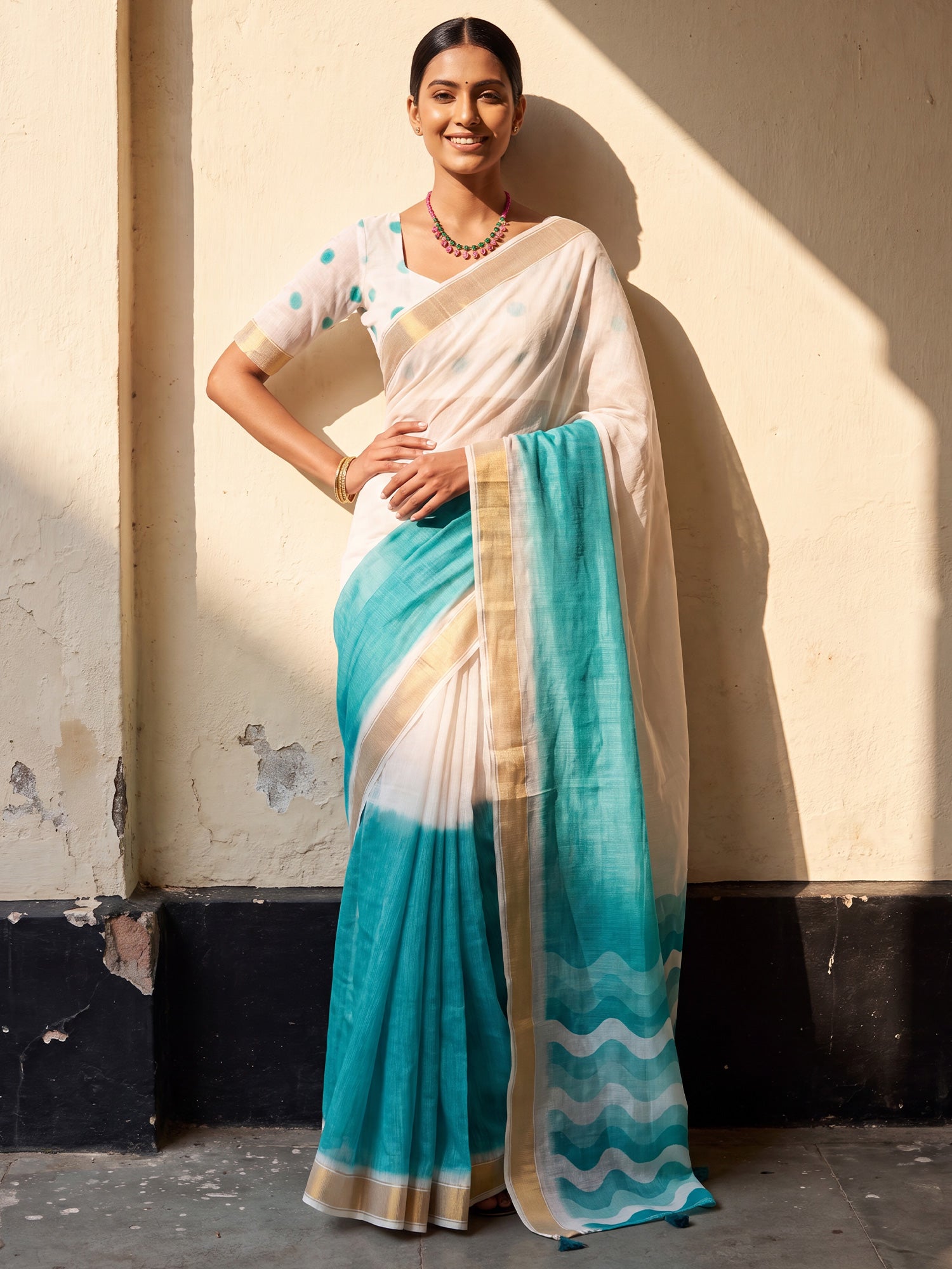 Light Blue Linen saree – detail view 3