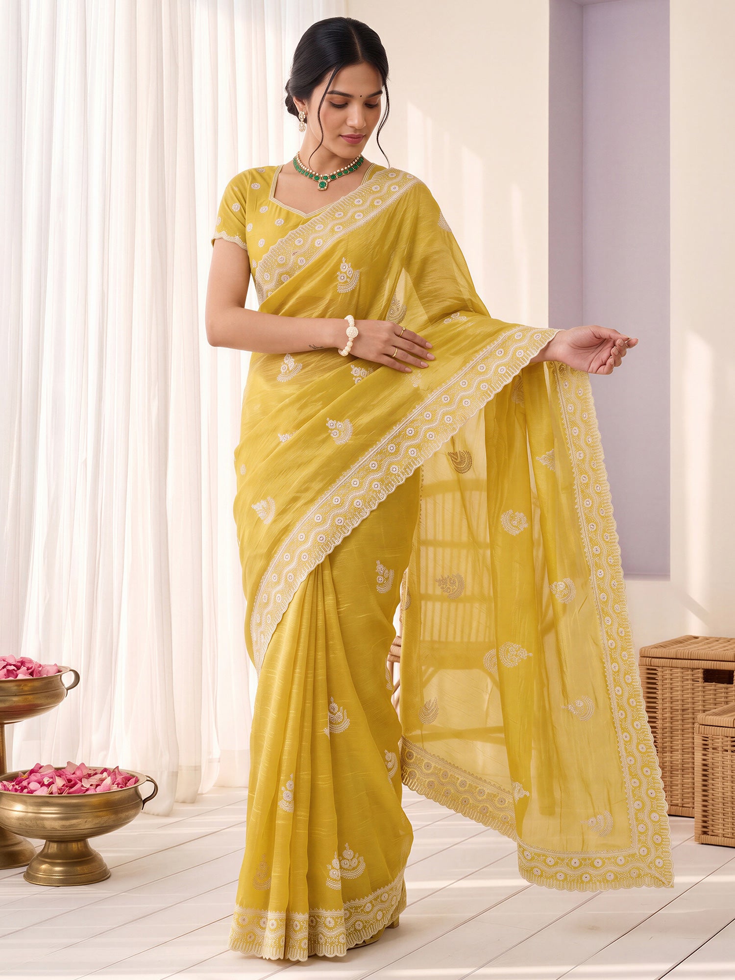 Yellow Paper Silk saree – detail view 3