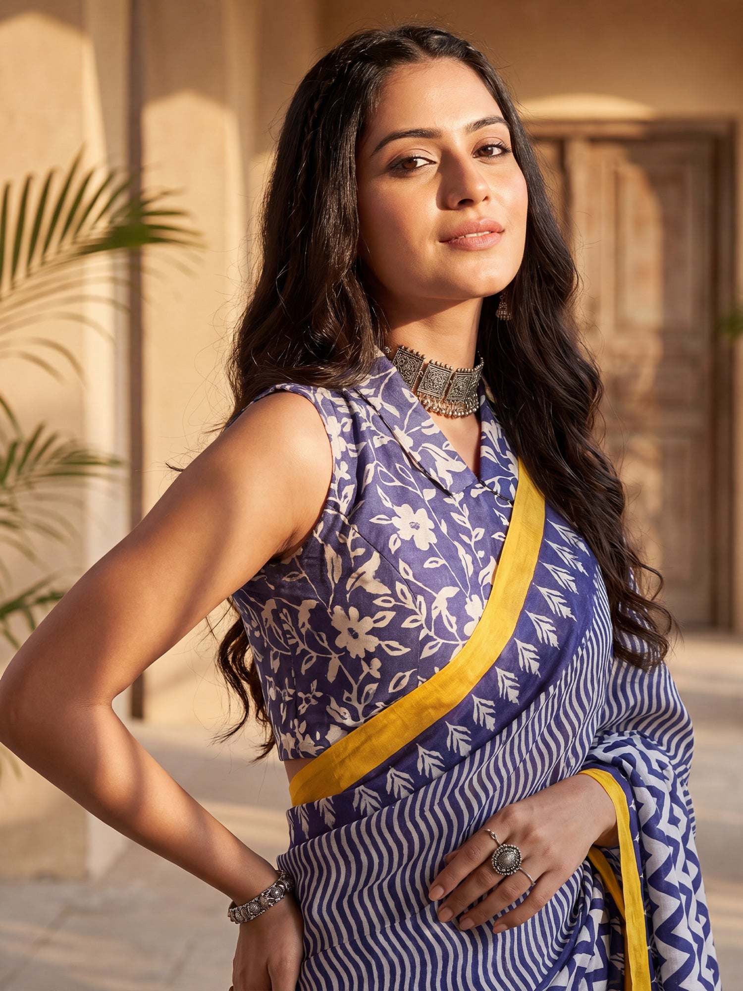 Blue Cotton Blend saree – detail view 4