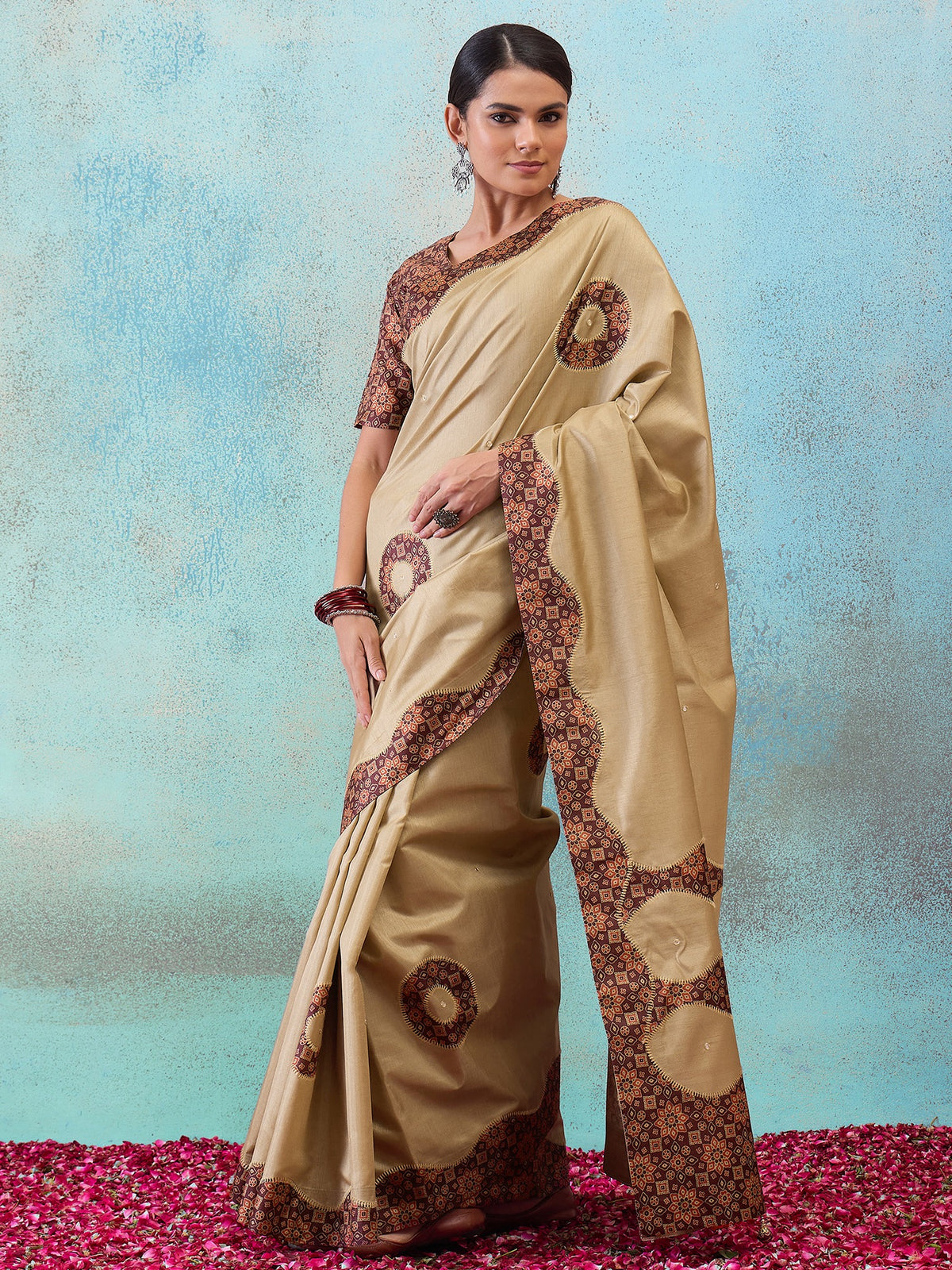 Light Brown silk blend saree view 4