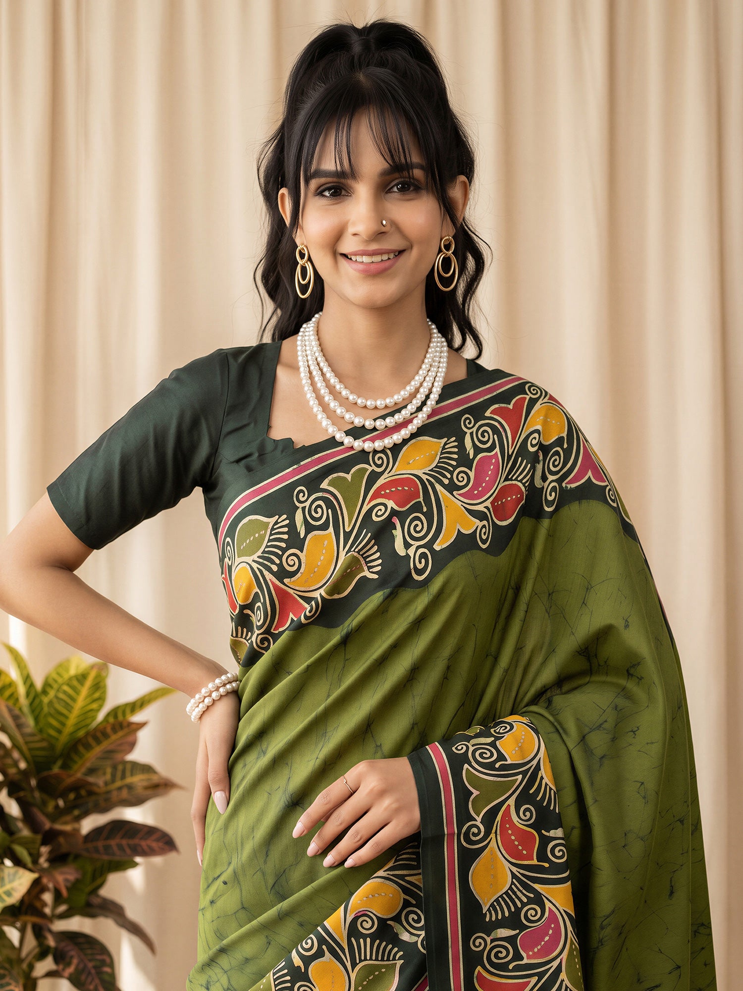 Green Cotton Blend saree – detail view 4