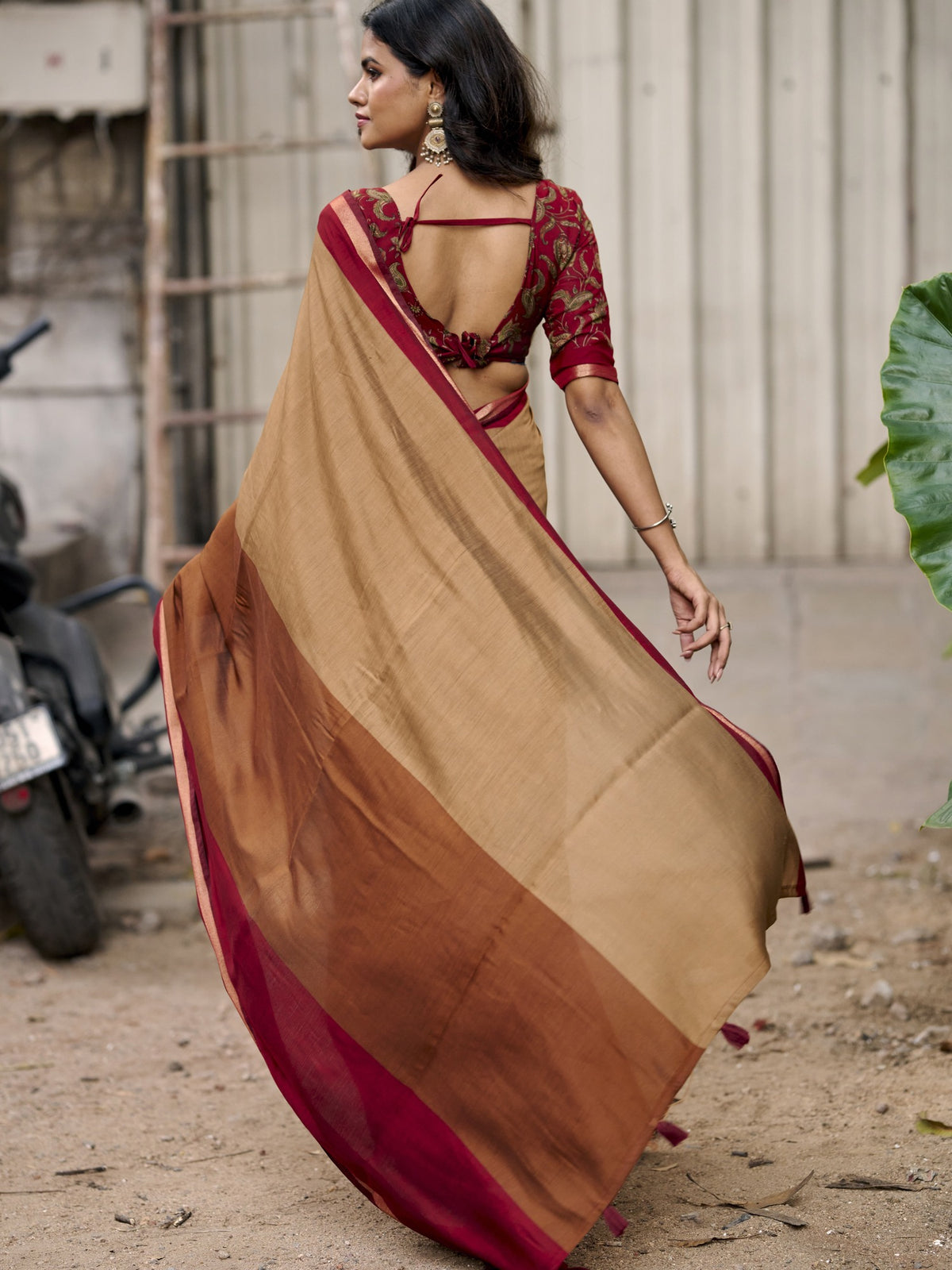 Light Brown cotton blend saree view 2