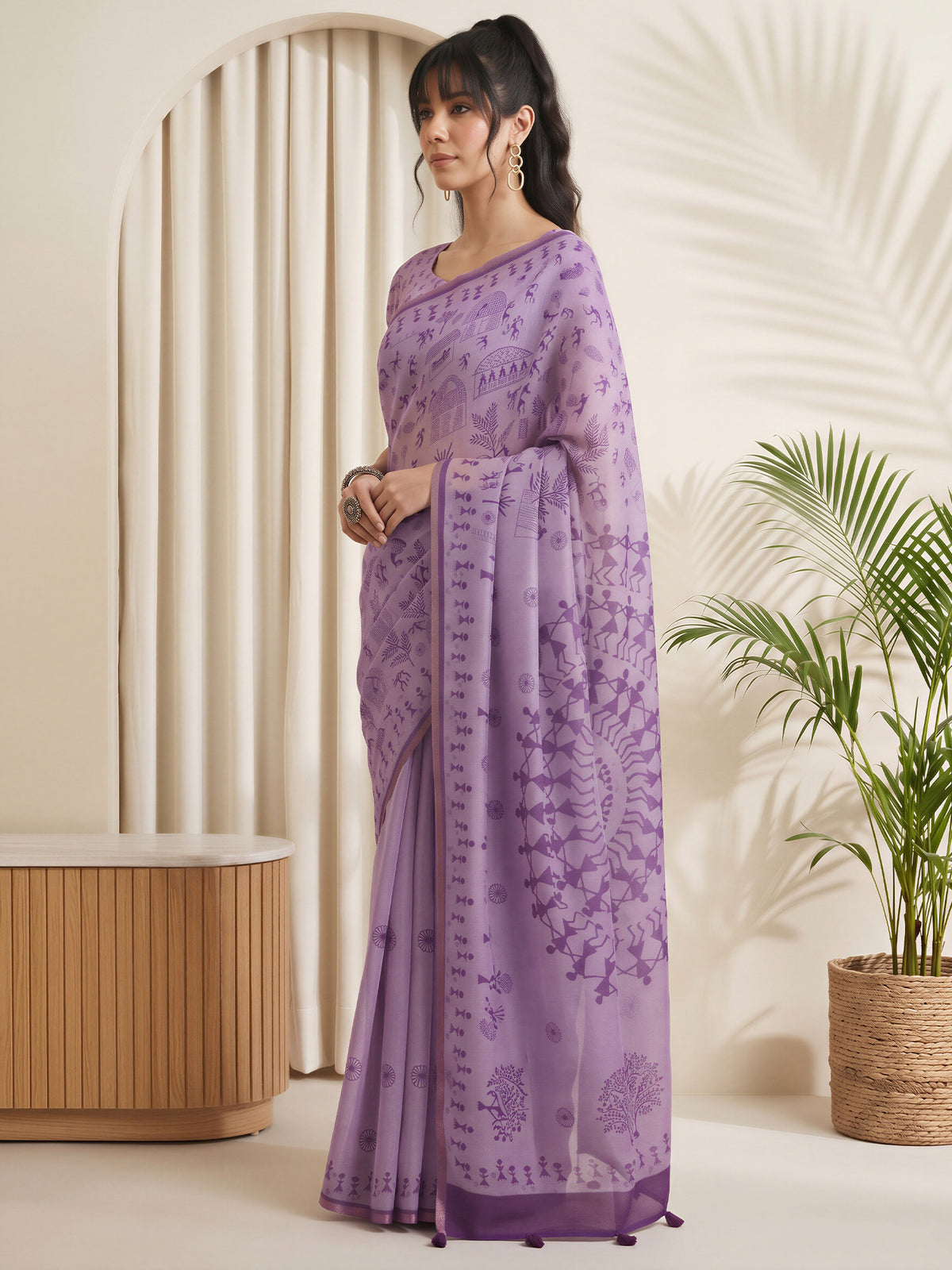 Lavender Cotton Linen saree – detail view 2